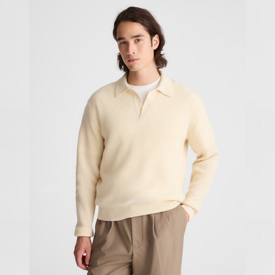 creme madewell johnny collar polo heritage merino wolle herren pullover