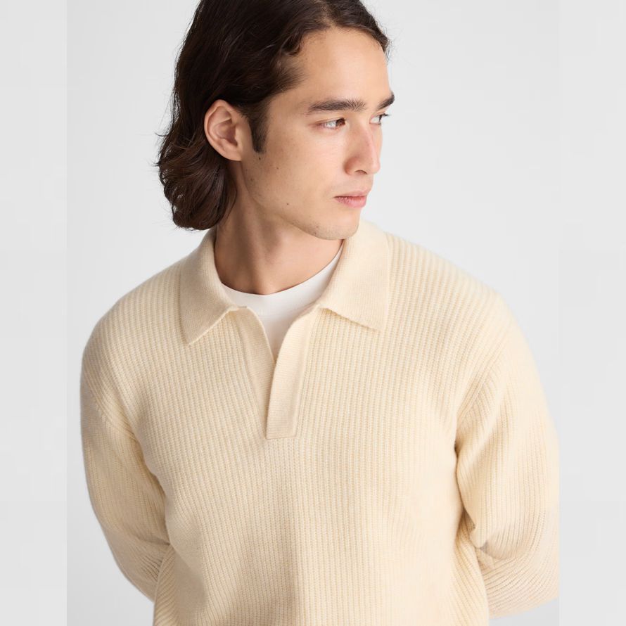 creme madewell johnny collar polo heritage merino wolle herren pullover