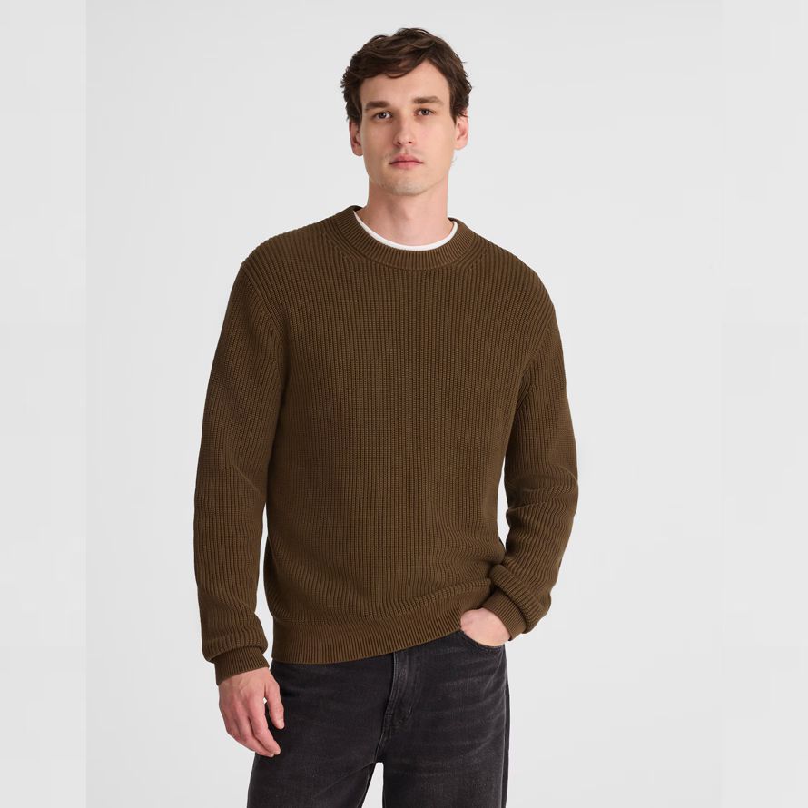 dunkelbraun madewell cotton shaker-stitch crewneck herren pullover