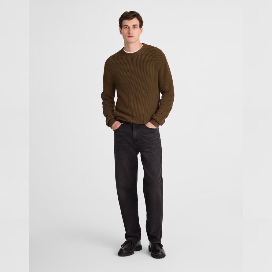dunkelbraun madewell cotton shaker-stitch crewneck herren pullover