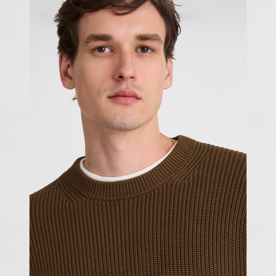 dunkelbraun madewell cotton shaker-stitch crewneck herren pullover