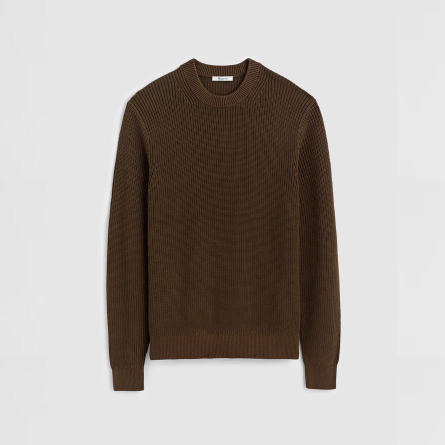 dunkelbraun madewell cotton shaker-stitch crewneck herren pullover