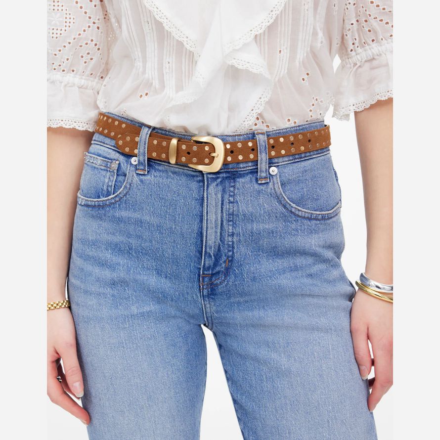 damen madewell flat studded western-gürtel-brown