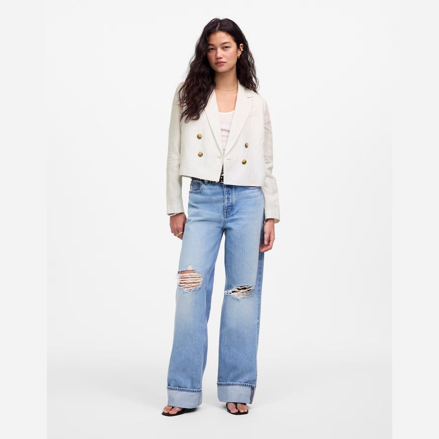 weiße madewell double-breasted crop womens blazer
