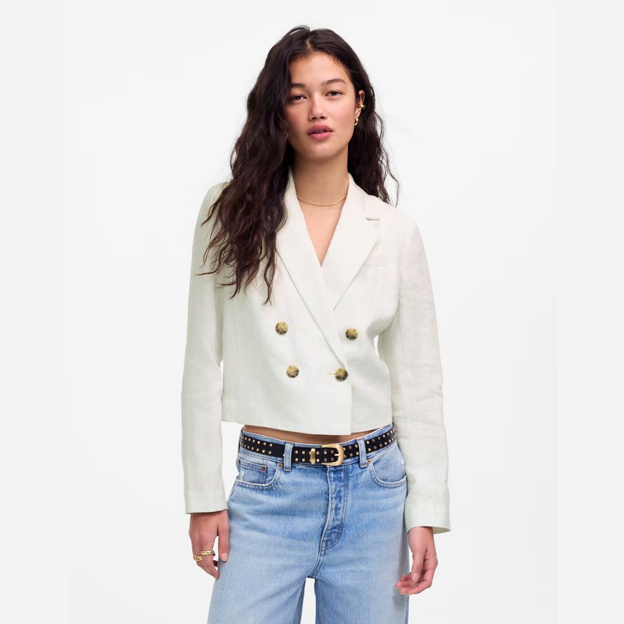 weiße madewell double-breasted crop womens blazer