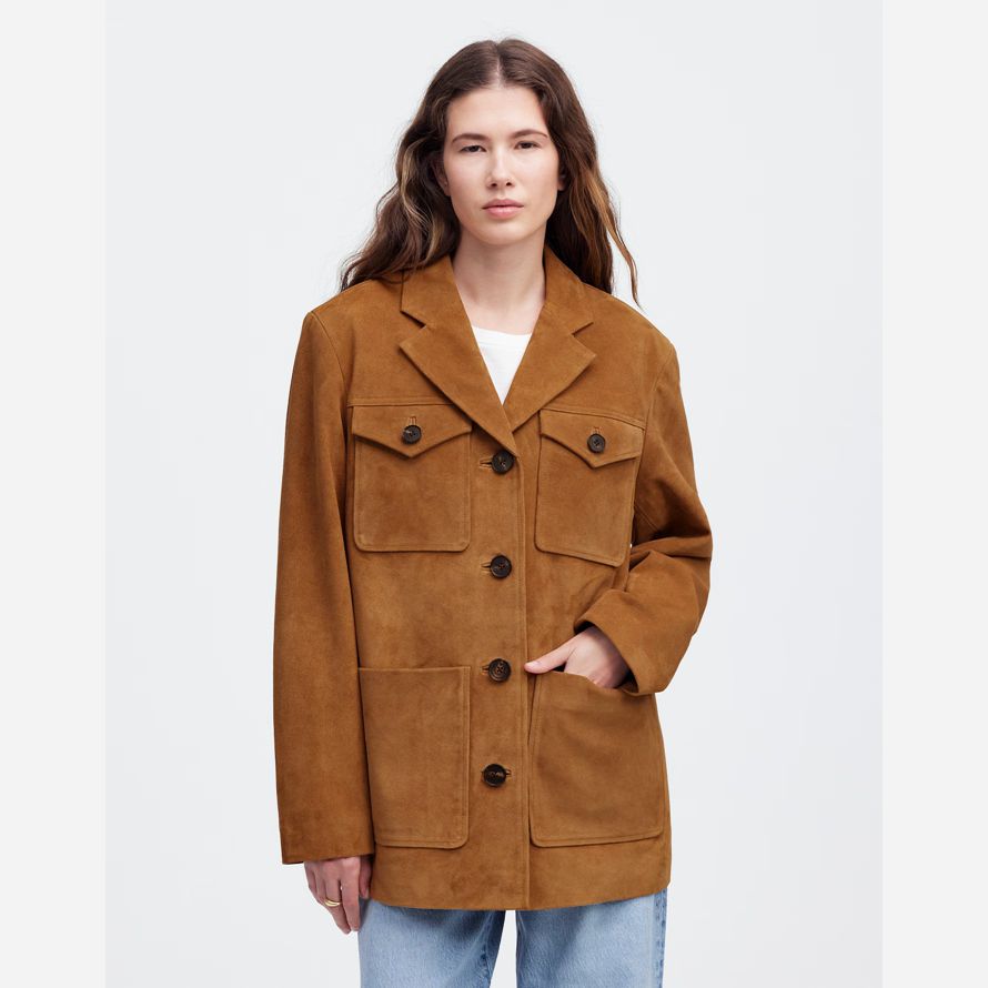 damen madewell lange chore wildleder-blazer-brown