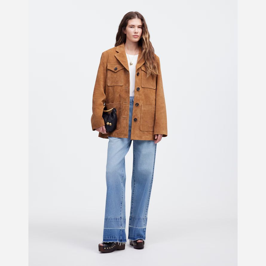 damen madewell lange chore wildleder-blazer-brown