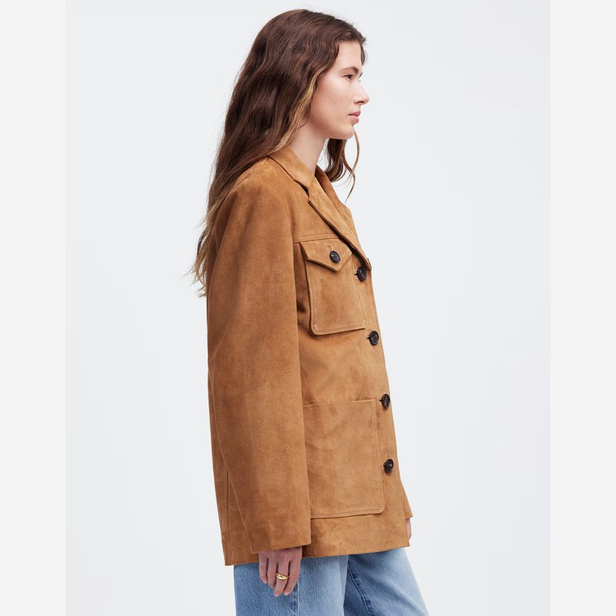 damen madewell lange chore wildleder-blazer-brown