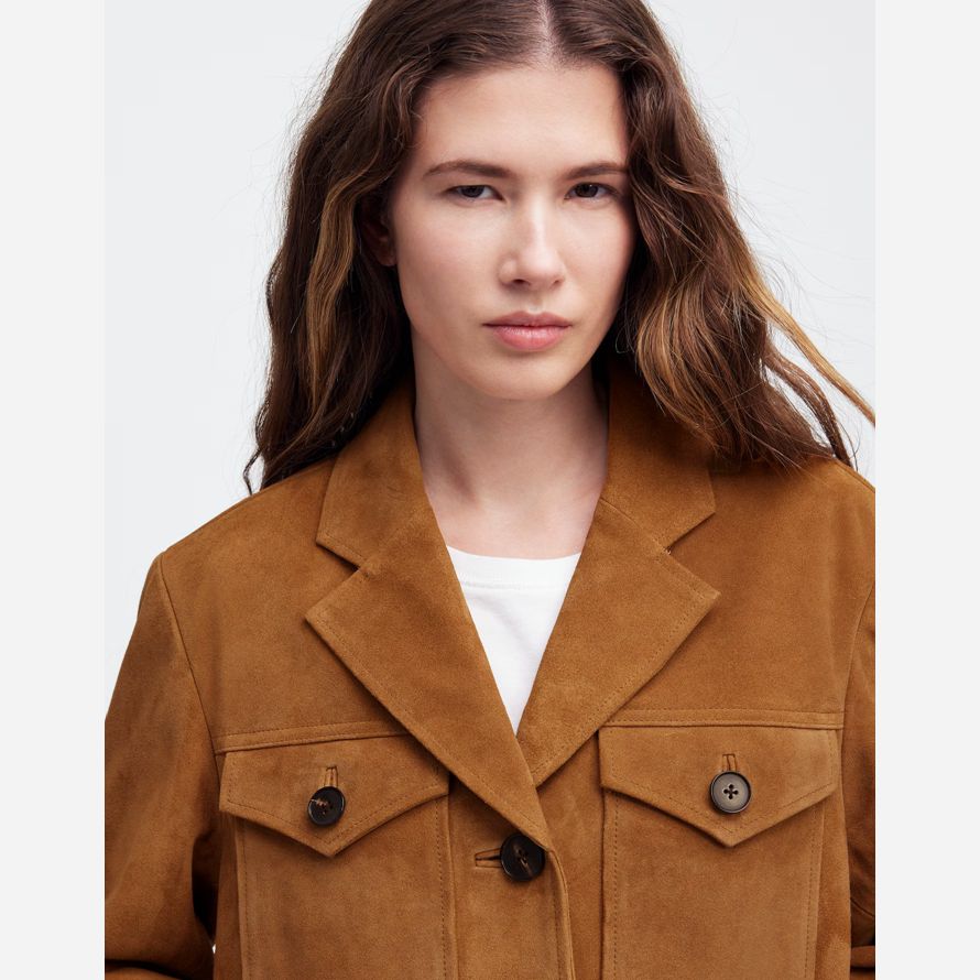 damen madewell lange chore wildleder-blazer-brown