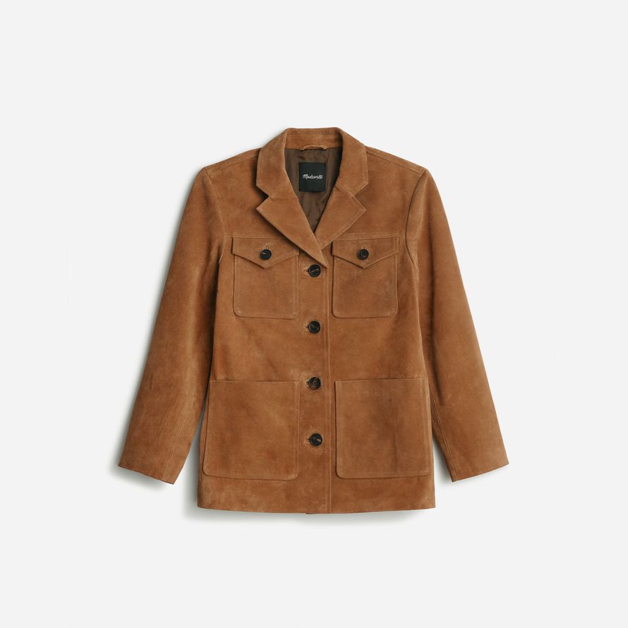 damen madewell lange chore wildleder-blazer-brown
