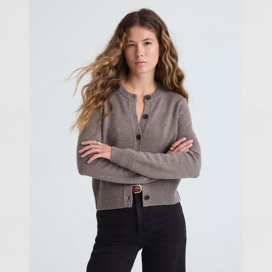 grau madewell cashmere button-front womens strickjacke
