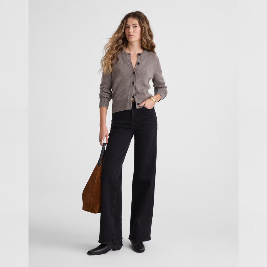 grau madewell cashmere button-front womens strickjacke