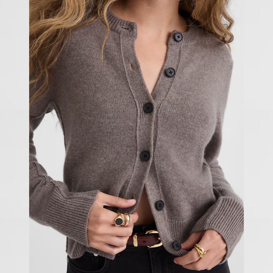 grau madewell cashmere button-front womens strickjacke