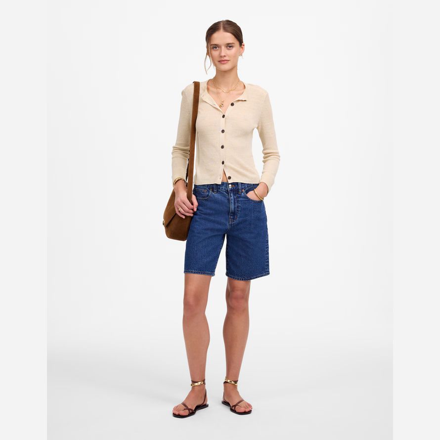 creme madewell linen-blend crewneck womens strickjacke
