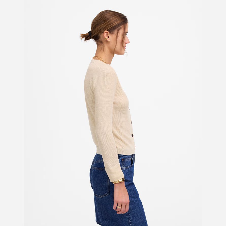 creme madewell linen-blend crewneck womens strickjacke