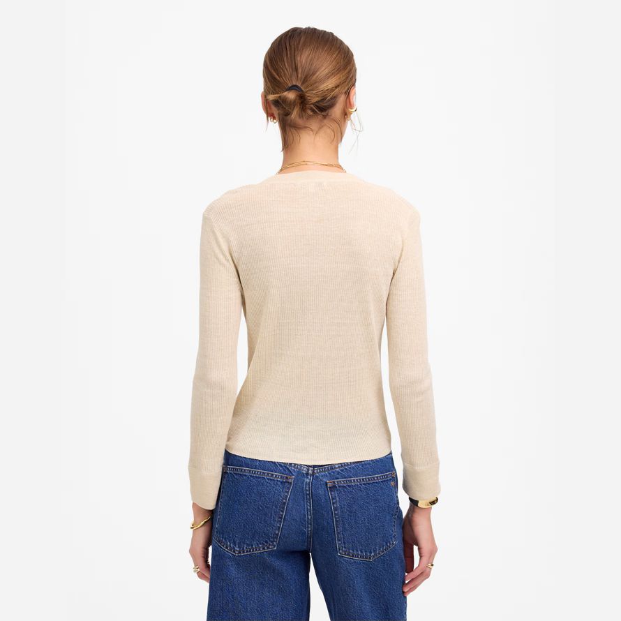 creme madewell linen-blend crewneck womens strickjacke
