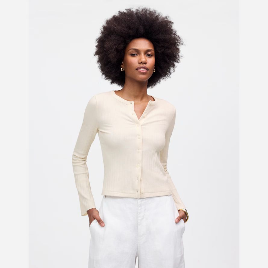 damen madewell cotton flared-sleeve cardigan creme