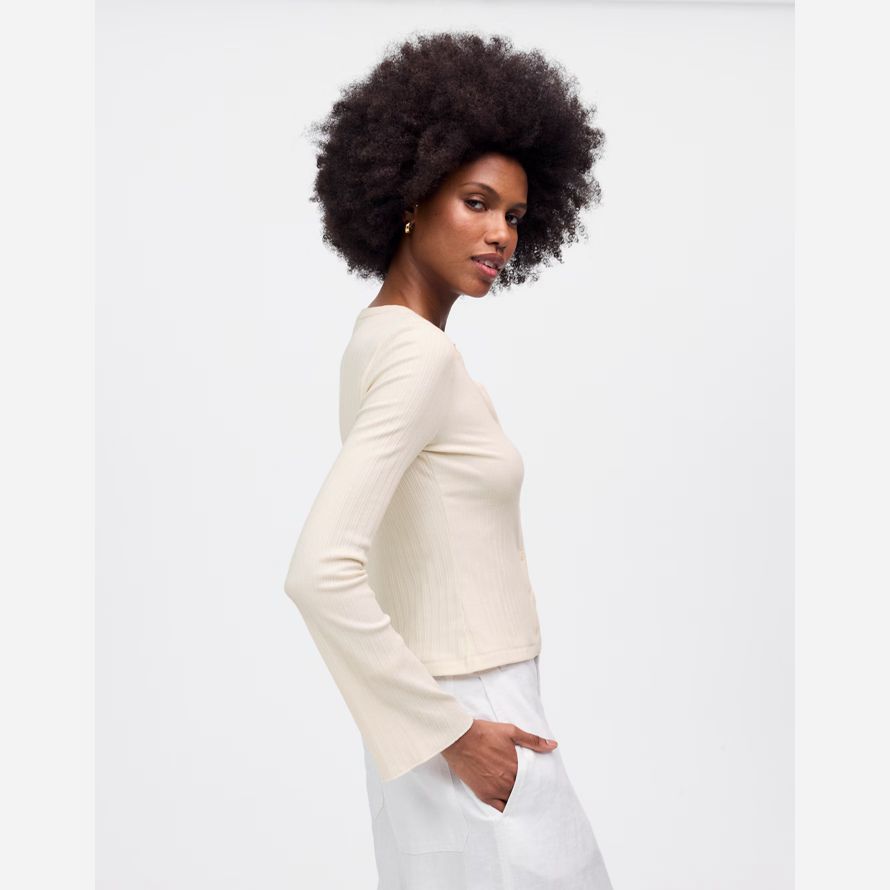 damen madewell cotton flared-sleeve cardigan creme