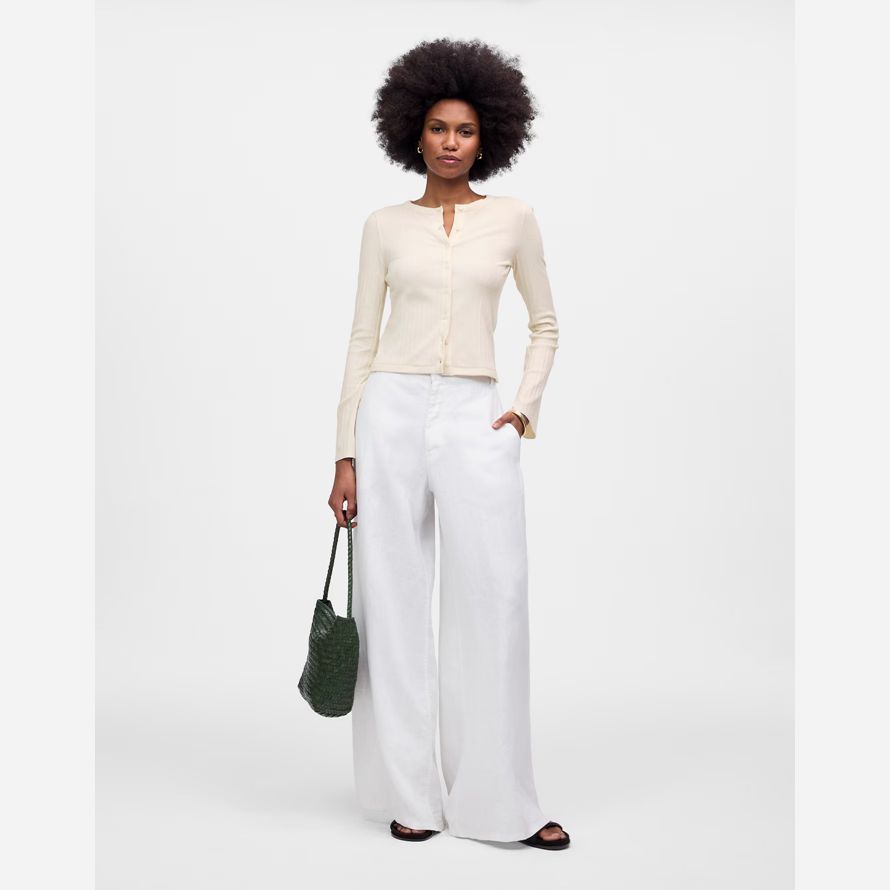 damen madewell cotton flared-sleeve cardigan creme