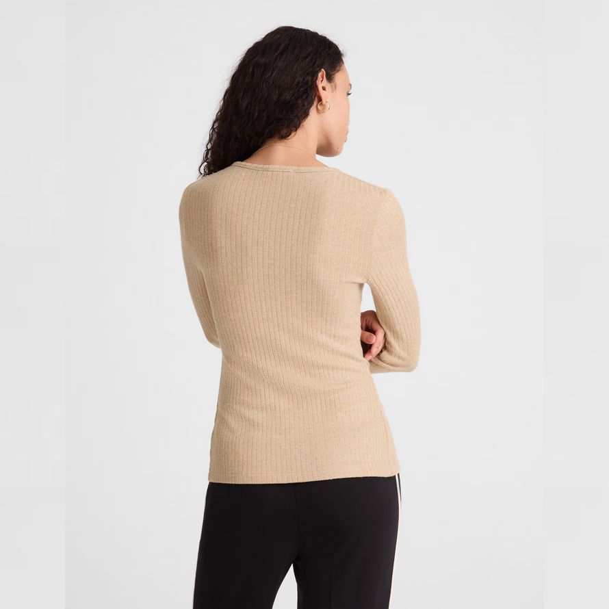 beige madewell textur-ausschnitt crewneck frauen-strickjacke