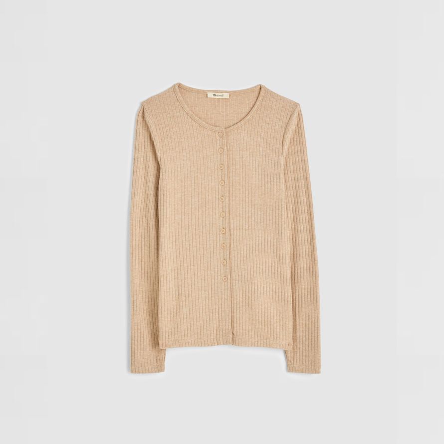 beige madewell textur-ausschnitt crewneck frauen-strickjacke