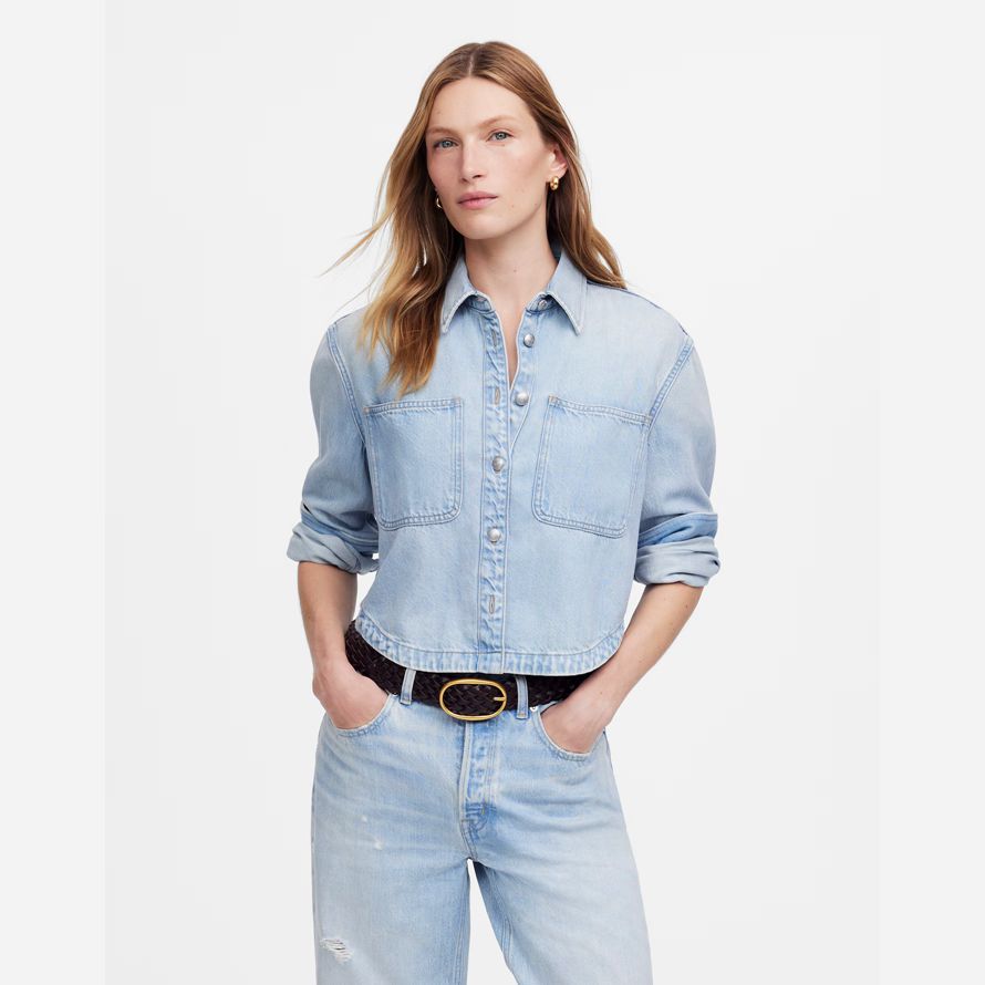 light blue madewell cropped shirt womens denim jacket