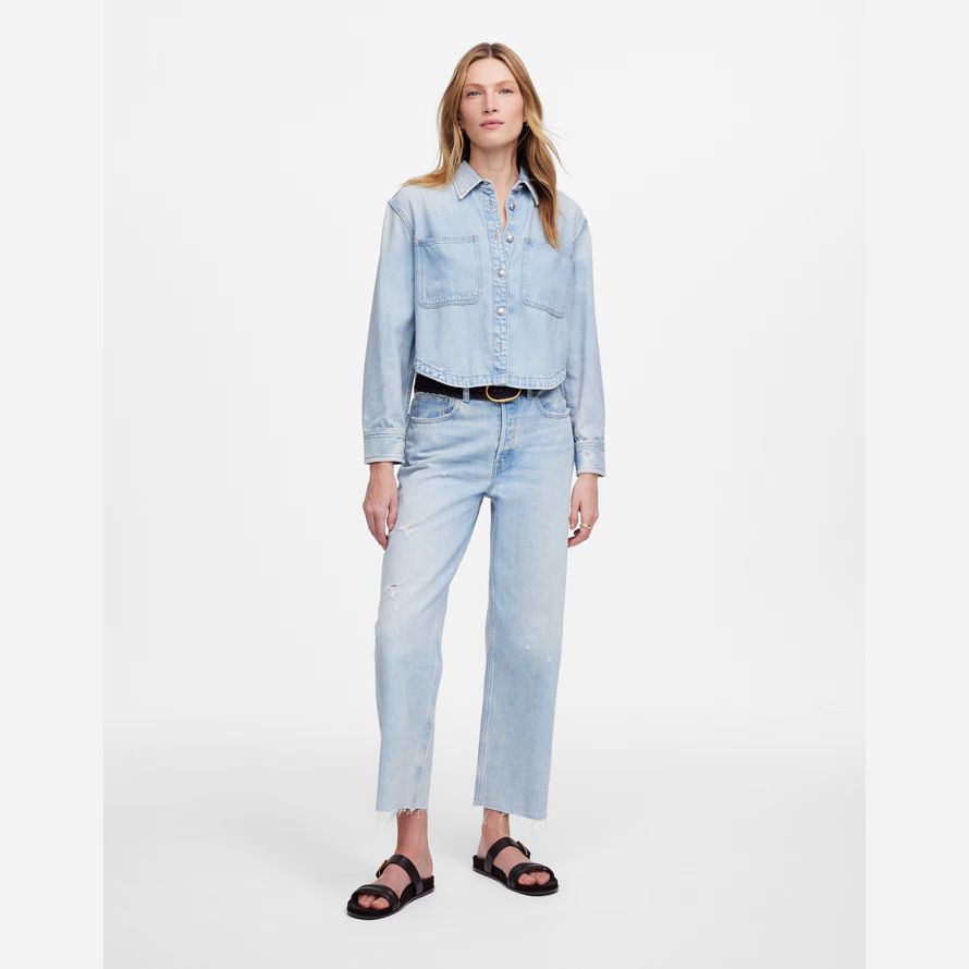 light blue madewell cropped shirt womens denim jacket