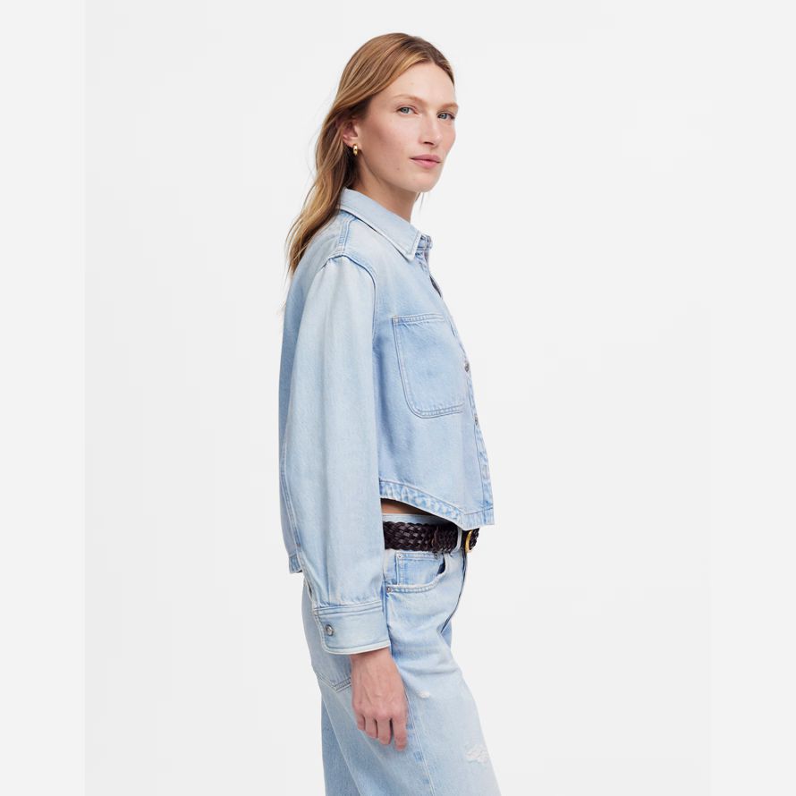 light blue madewell cropped shirt womens denim jacket