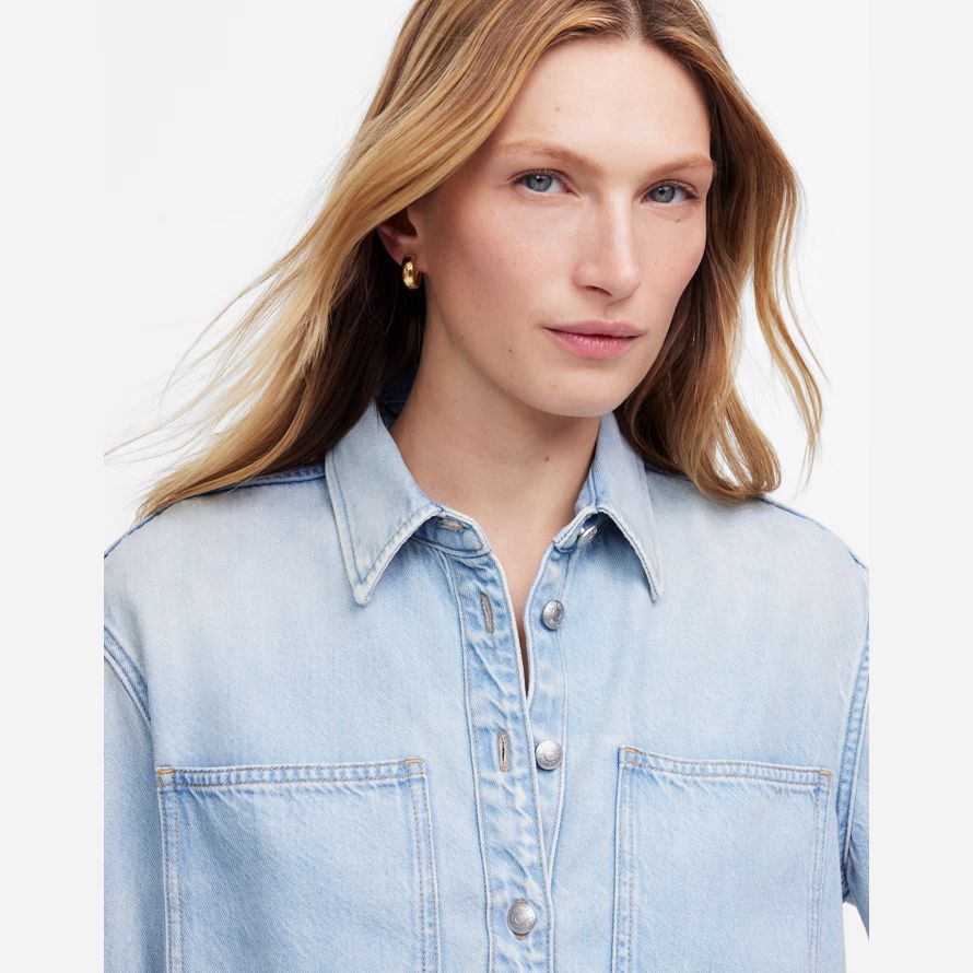 light blue madewell cropped shirt womens denim jacket