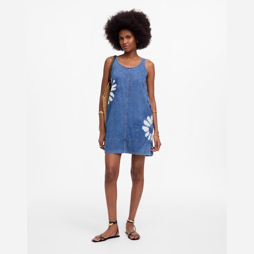 blau weiß madewell denim scoopneck mini kleid womens