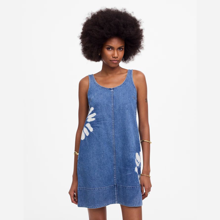 blau weiß madewell denim scoopneck mini kleid womens