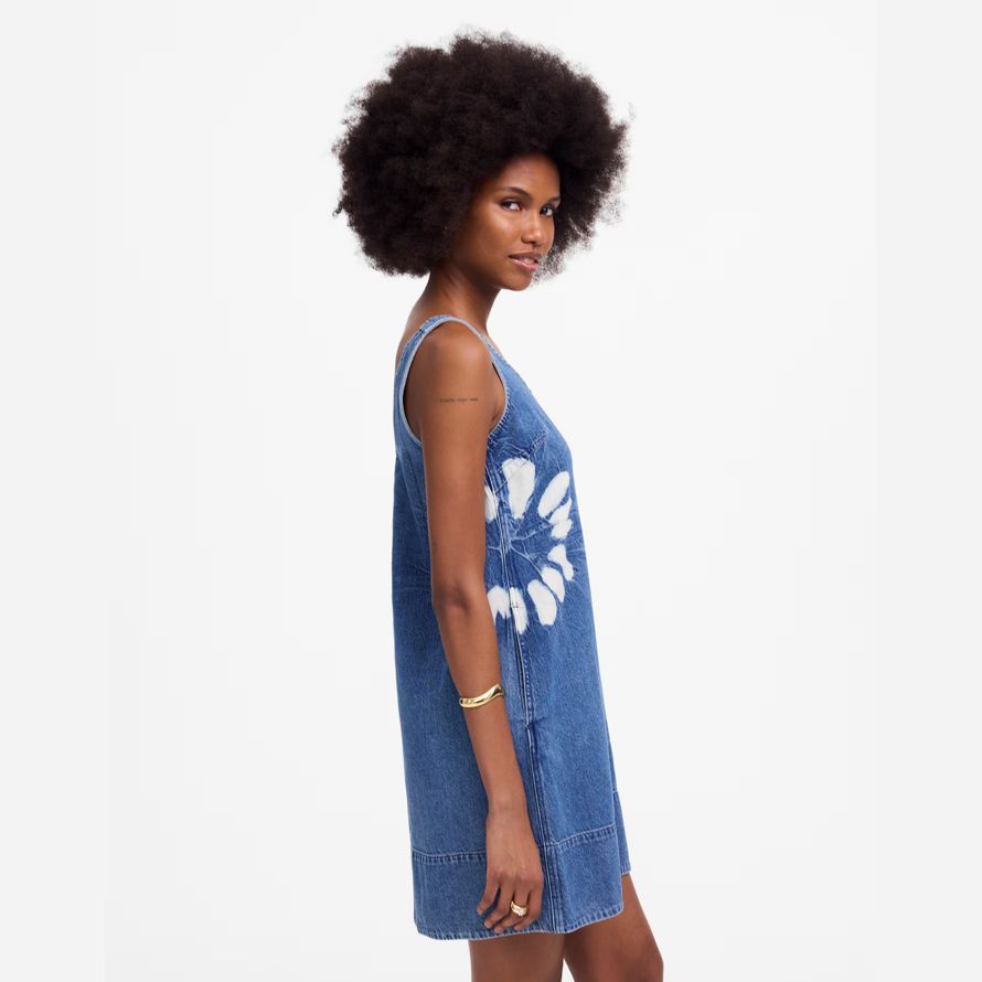 blau weiß madewell denim scoopneck mini kleid womens