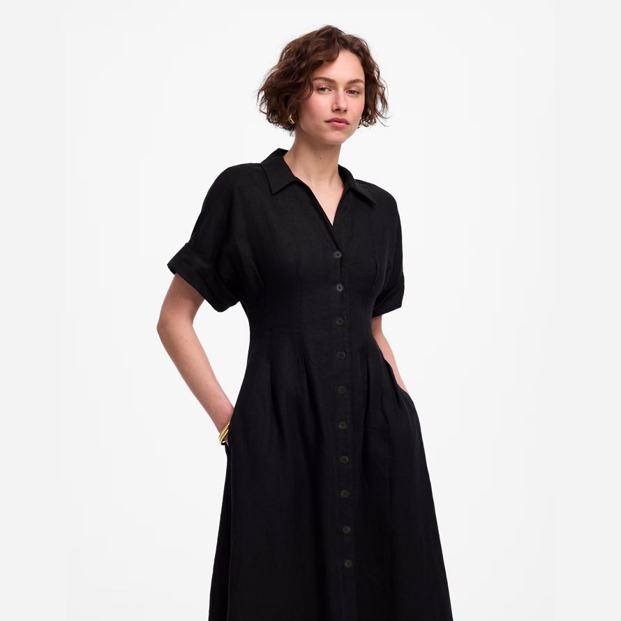 black womens madewell pleated midi t-shirt kleid