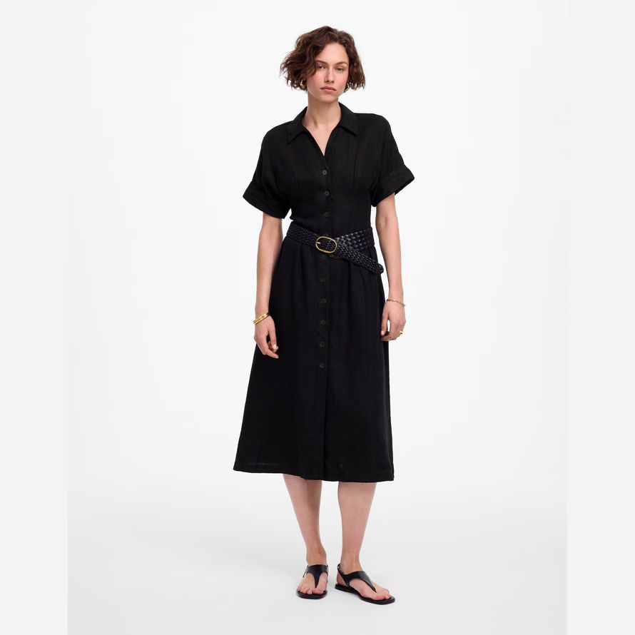 black womens madewell pleated midi t-shirt kleid