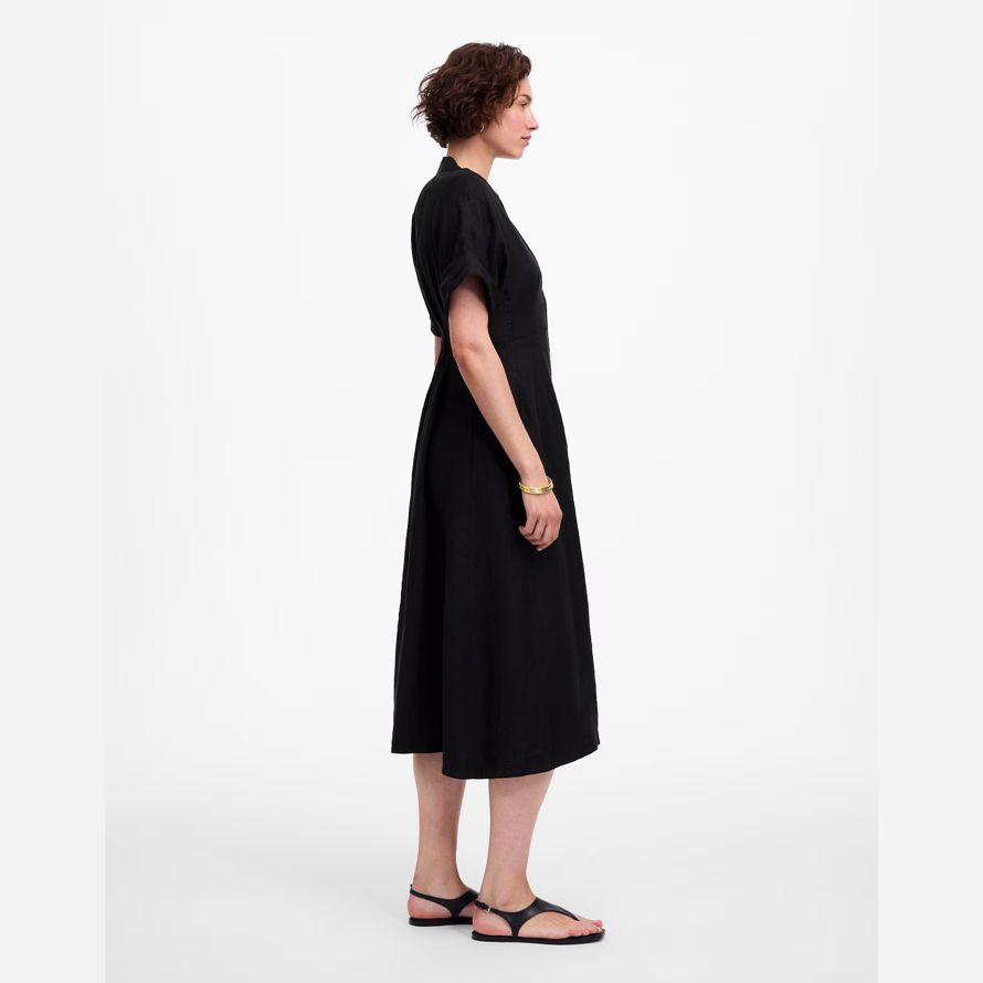 black womens madewell pleated midi t-shirt kleid