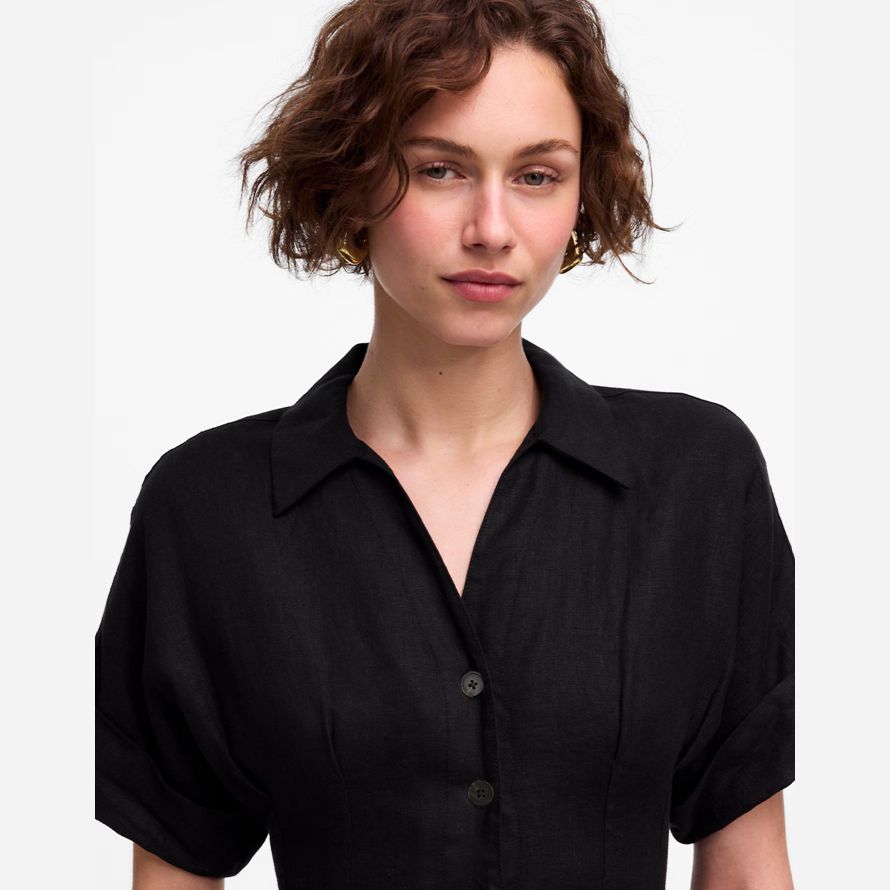 black womens madewell pleated midi t-shirt kleid