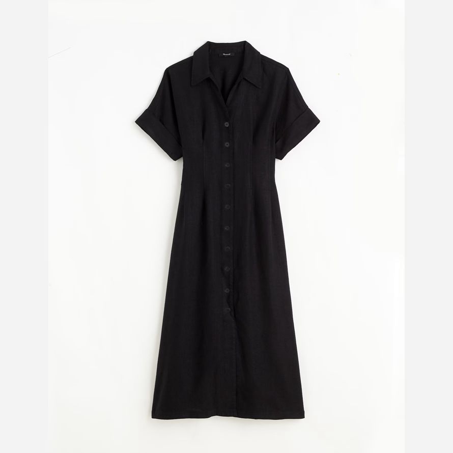 black womens madewell pleated midi t-shirt kleid