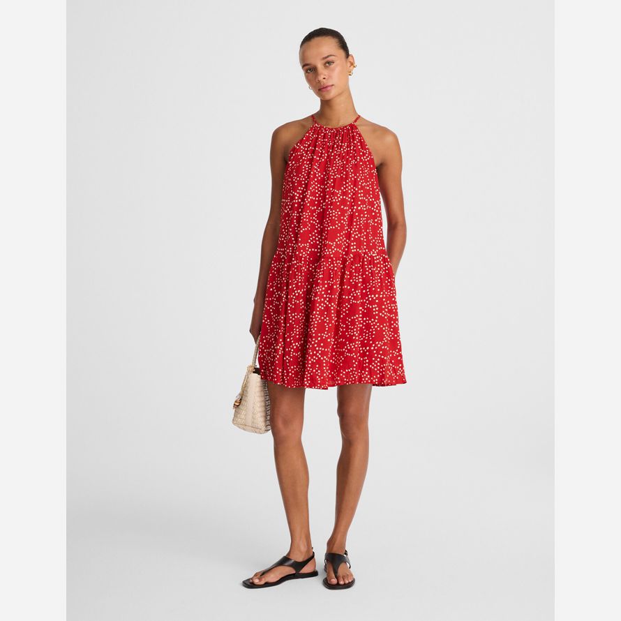 damen madewell drop-taille mini kleid rot