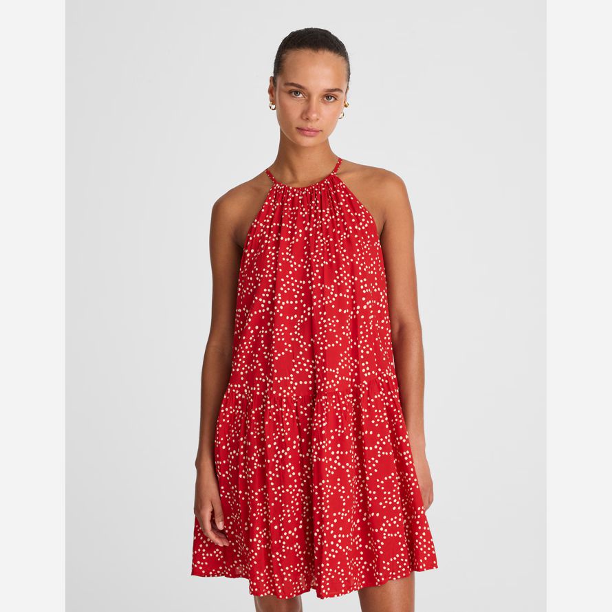 damen madewell drop-taille mini kleid rot