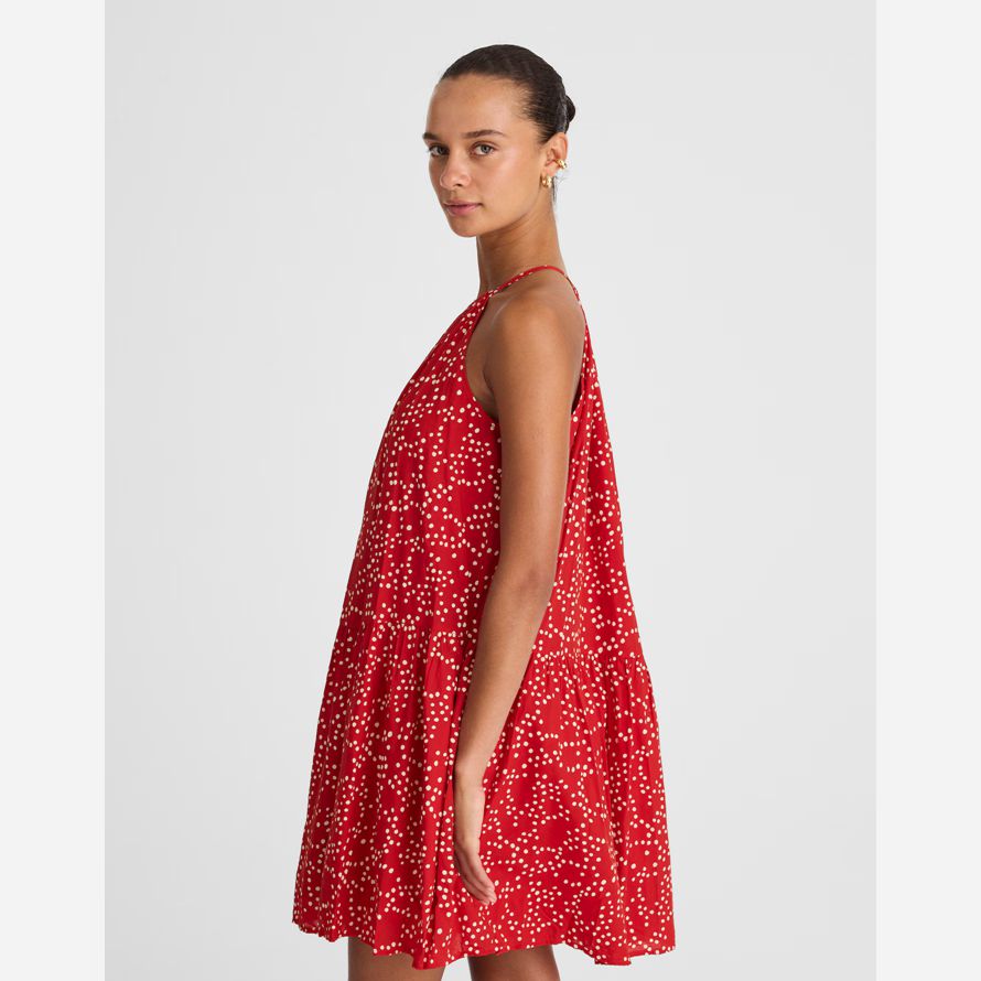 damen madewell drop-taille mini kleid rot