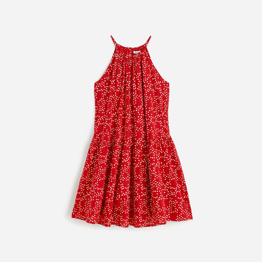 damen madewell drop-taille mini kleid rot