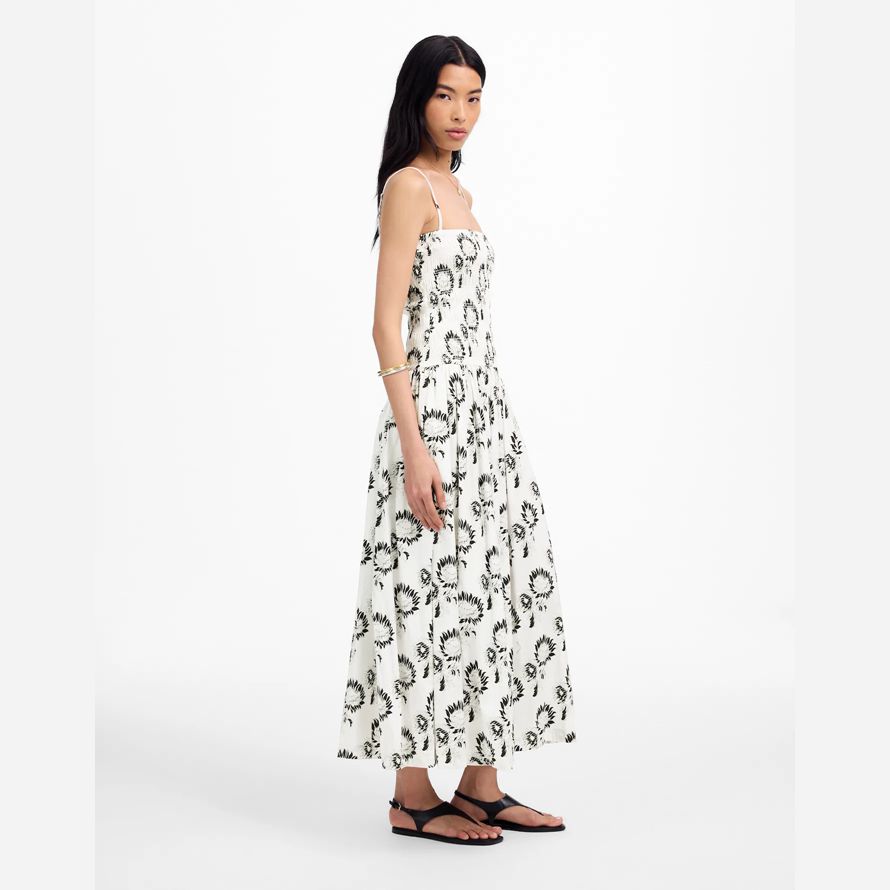 weiß schwarz madewell womens poplin maxi-kleid-gesmokt