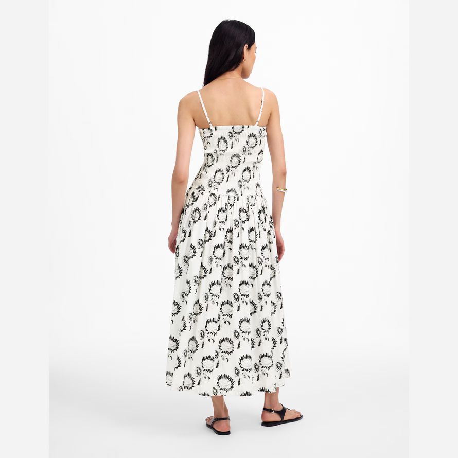weiß schwarz madewell womens poplin maxi-kleid-gesmokt