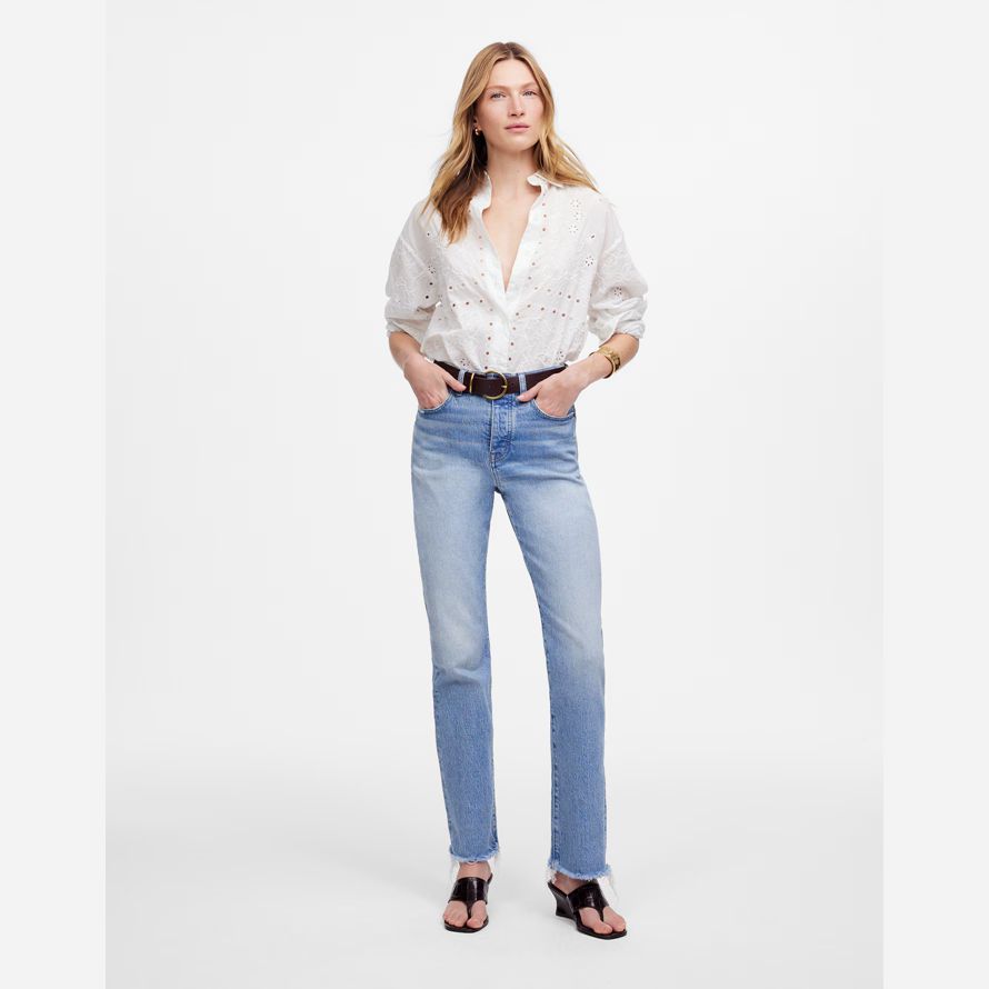 light blue womens madewell den 90er jahren gerade jeans
