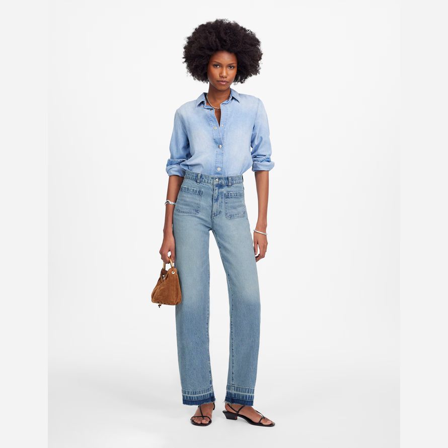 blau madewell emmett wide-leg stich womens jeans