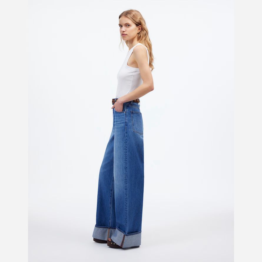 blau damen madewell superwide-leg jeans