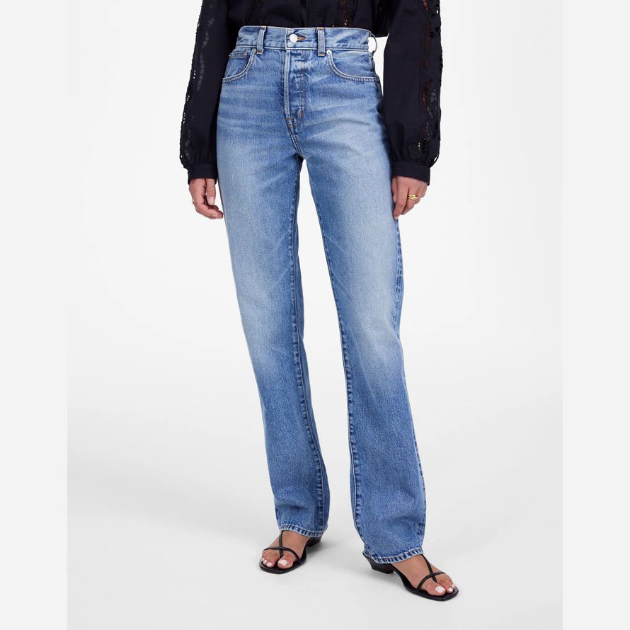 blau damen madewell die longline straight jeans