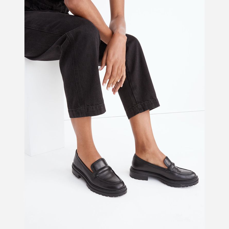 black womens madewell bradley lugsole leder loafer