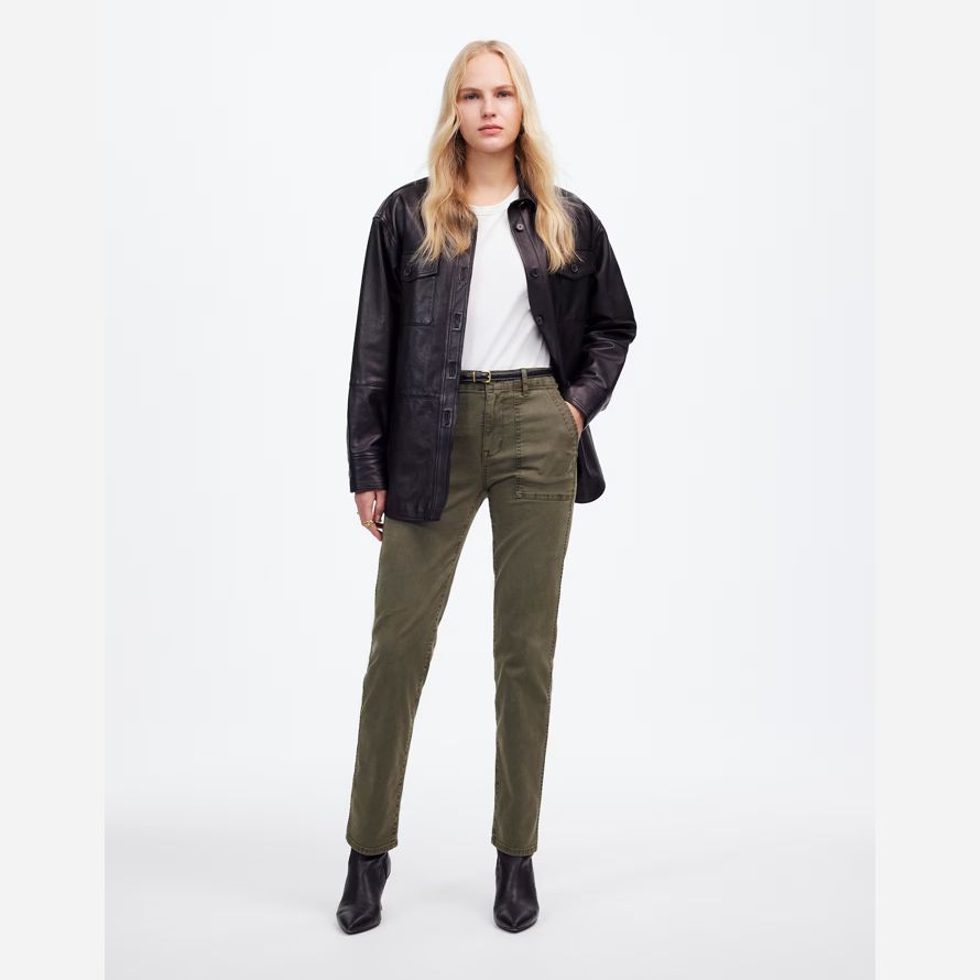 olive womens madewell slim straight utility pants