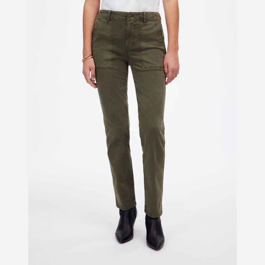 olive womens madewell slim straight utility pants